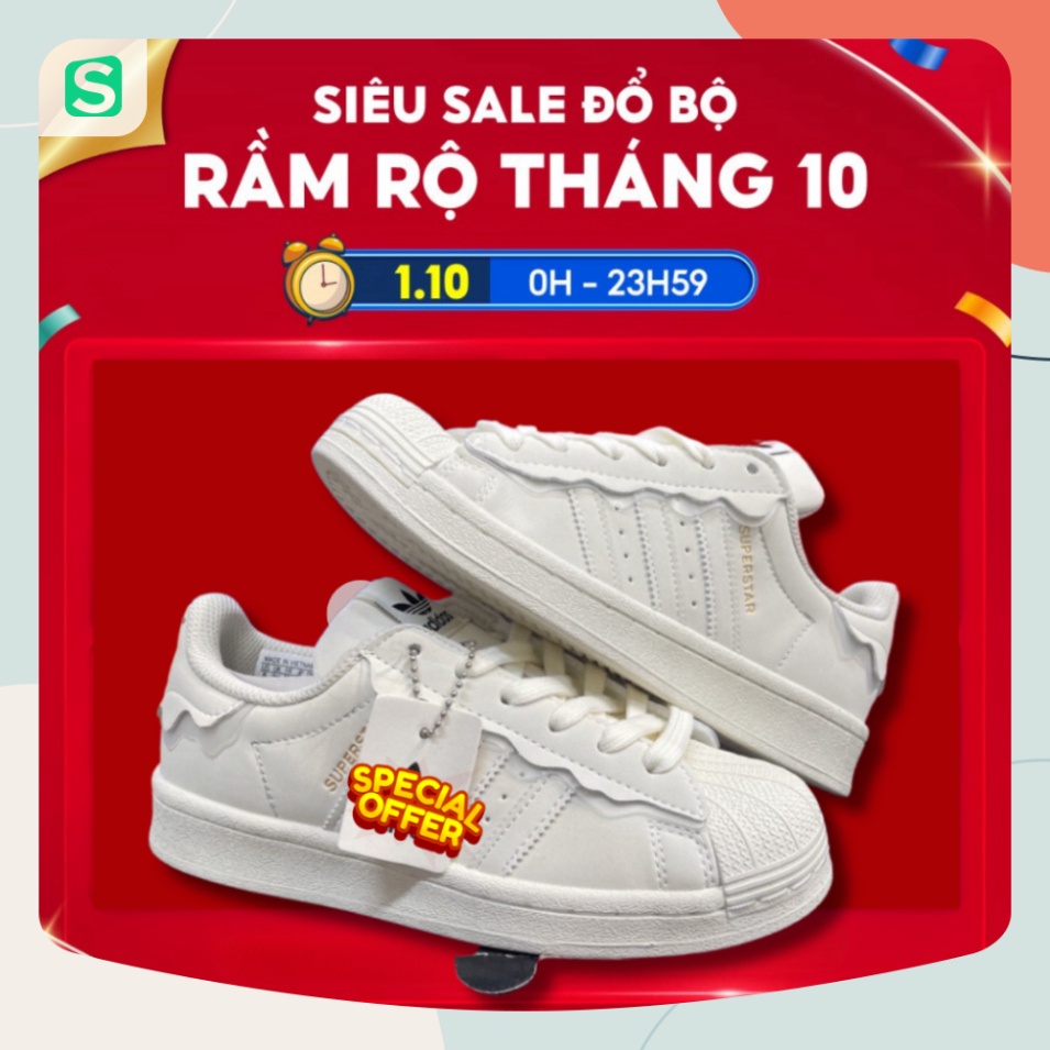 Giày thể thao nữ_adidas_superstar mũi sò màu trắng hồng cao cấp dễ phối đồ