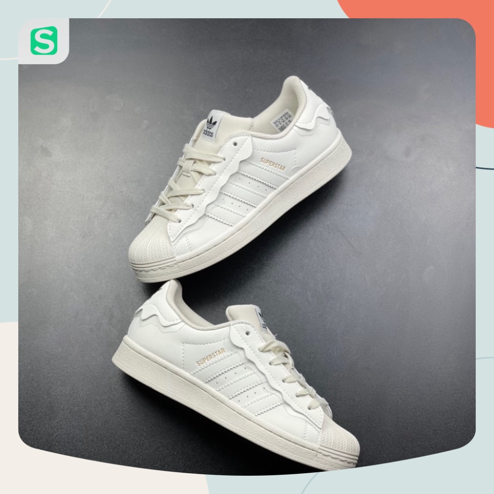 Giày thể thao nữ_adidas_superstar mũi sò màu trắng hồng cao cấp dễ phối đồ
