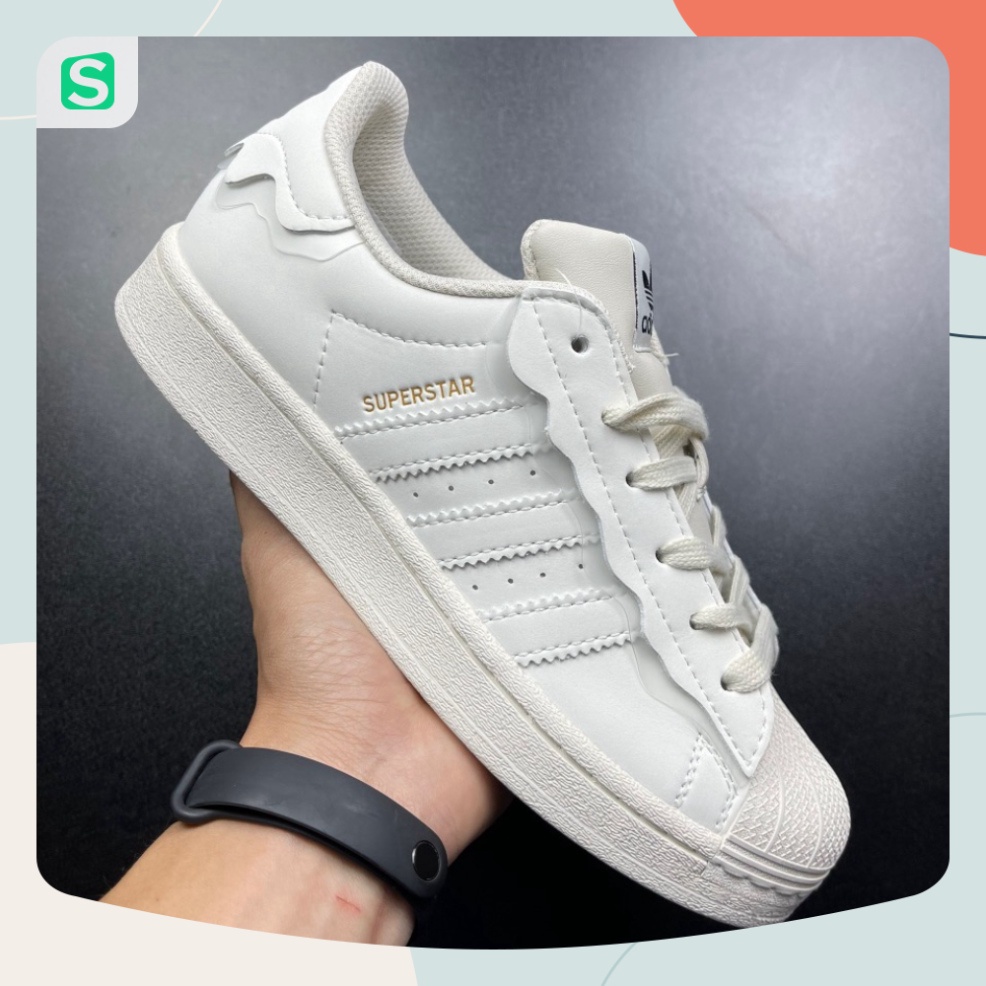 Giày thể thao nữ_adidas_superstar mũi sò màu trắng hồng cao cấp dễ phối đồ