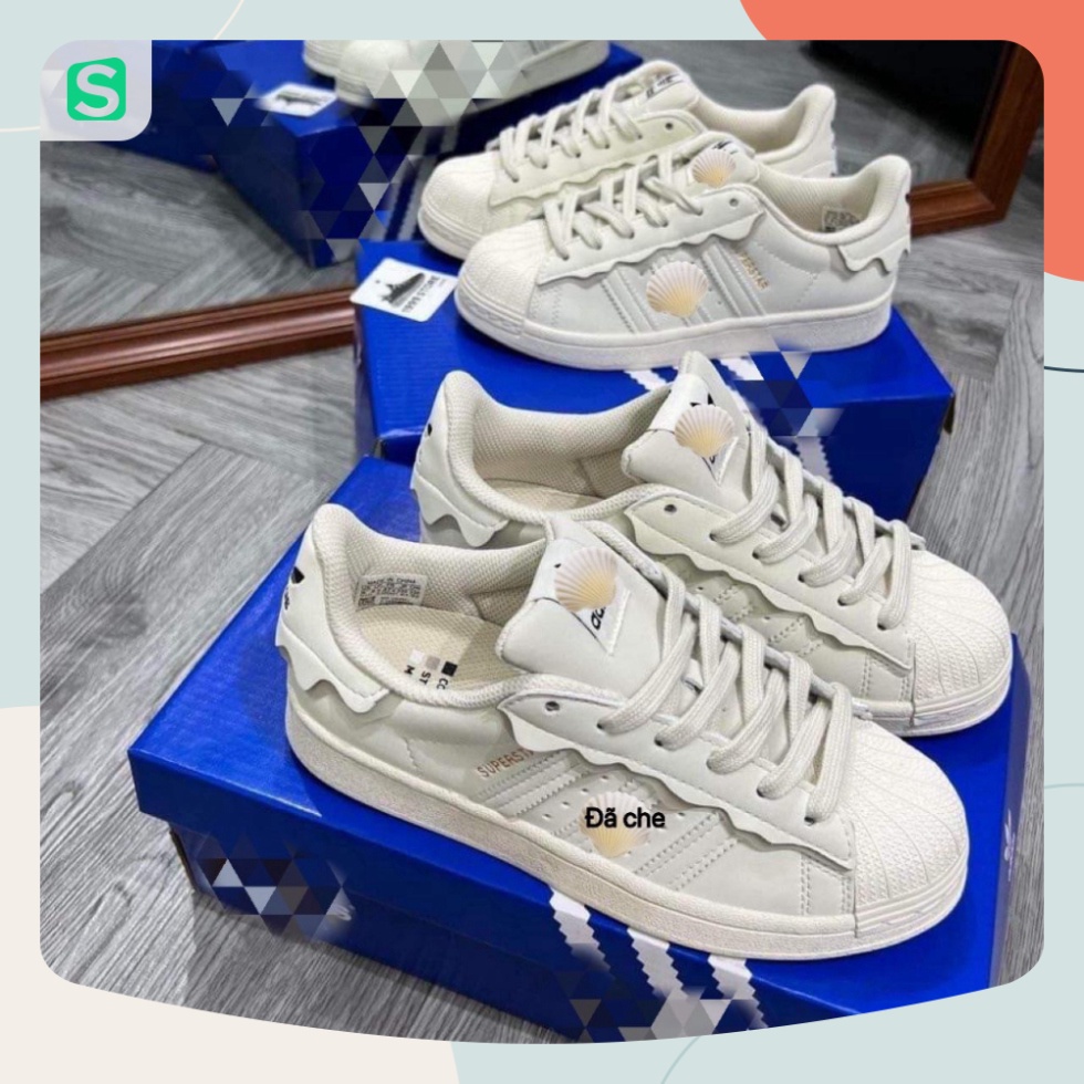 Giày thể thao nữ_adidas_superstar mũi sò màu trắng hồng cao cấp dễ phối đồ