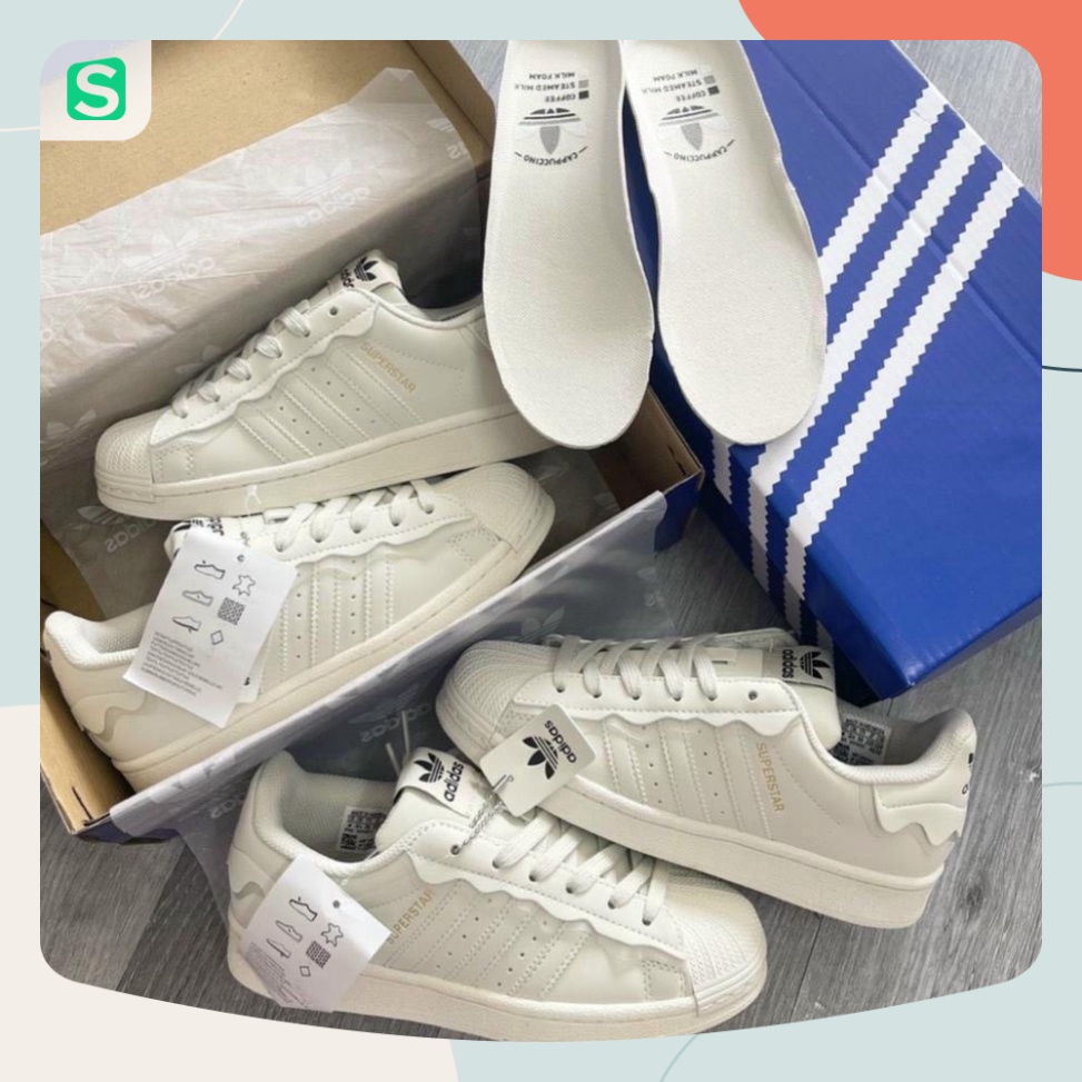 Giày thể thao nữ_adidas_superstar mũi sò màu trắng hồng cao cấp dễ phối đồ
