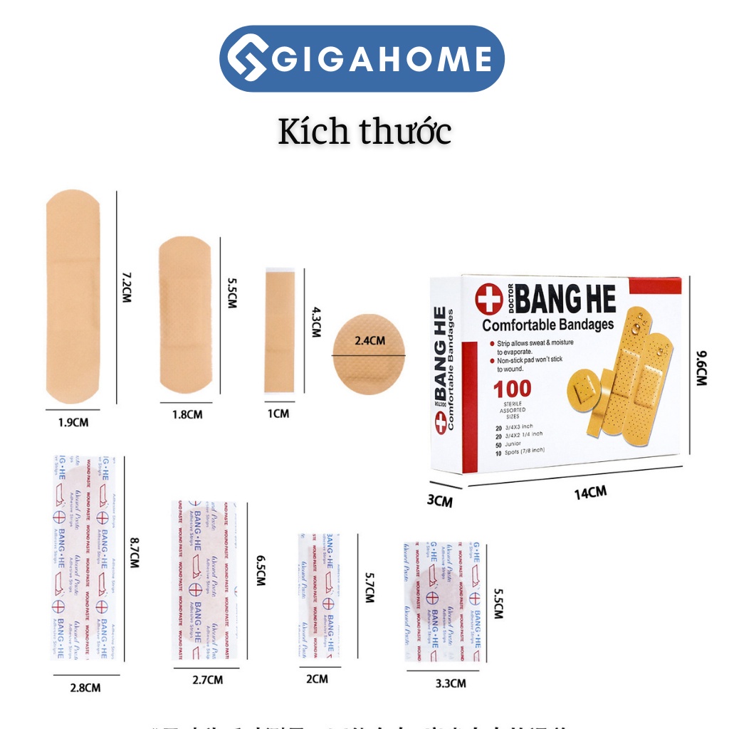 Hộp 100 Miếng Băng Y Yế Urgo 4 Loại GIGAHOME Chống Thấm Nước, Thoáng Khí 5228
