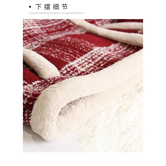 Áo Khoác Dạ Kẻ Đen Đỏ Lót Lông Dày Khóa Kéo