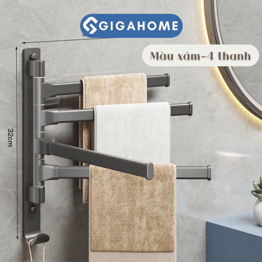 Thanh Treo Khăn Dán Tường - Giá Đỡ Treo Quần Áo Xoay 180 Độ Bằng Nhôm Cao Cấp GIGAHOMEVN 969