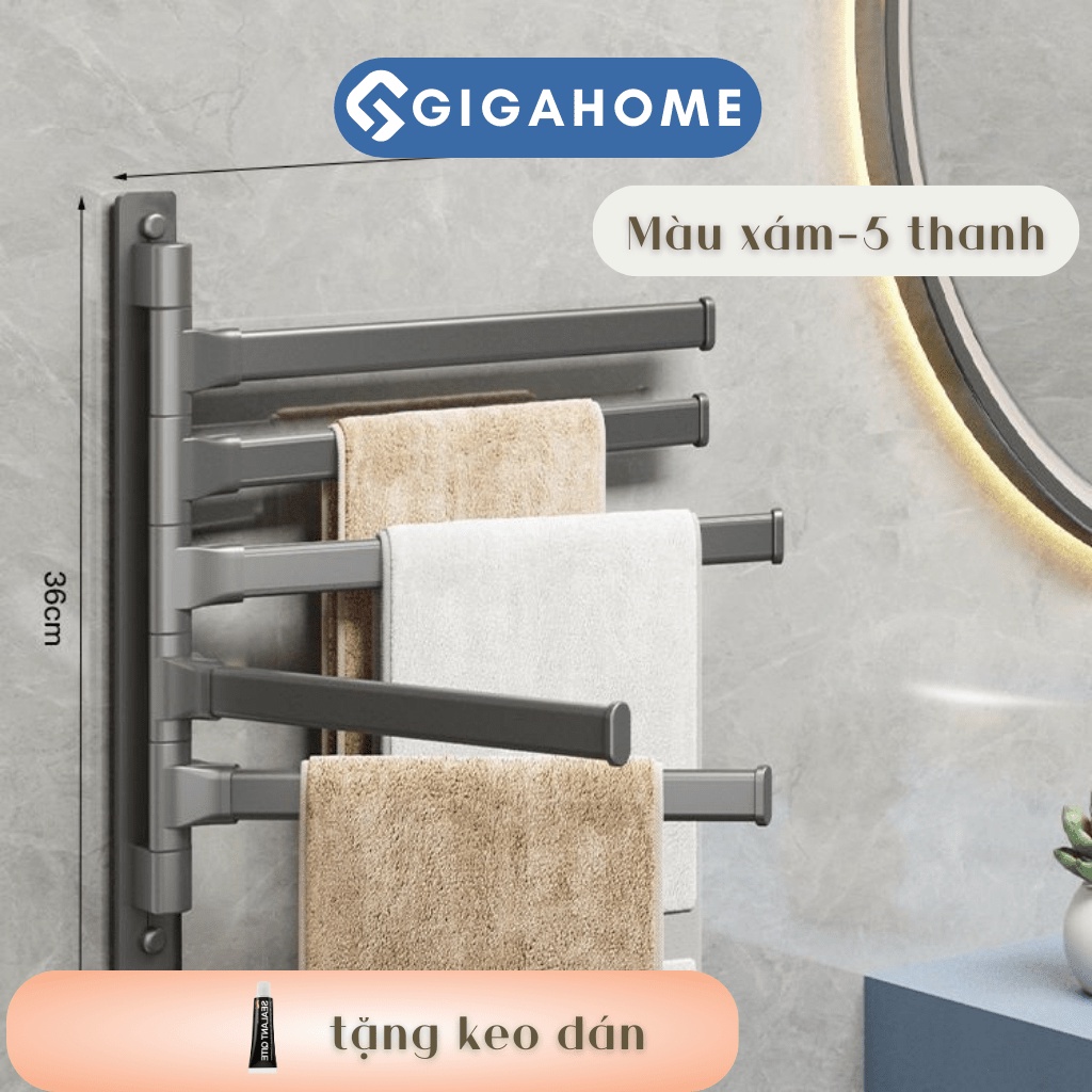 Thanh Treo Khăn Dán Tường - Giá Đỡ Treo Quần Áo Xoay 180 Độ Bằng Nhôm Cao Cấp GIGAHOMEVN 969