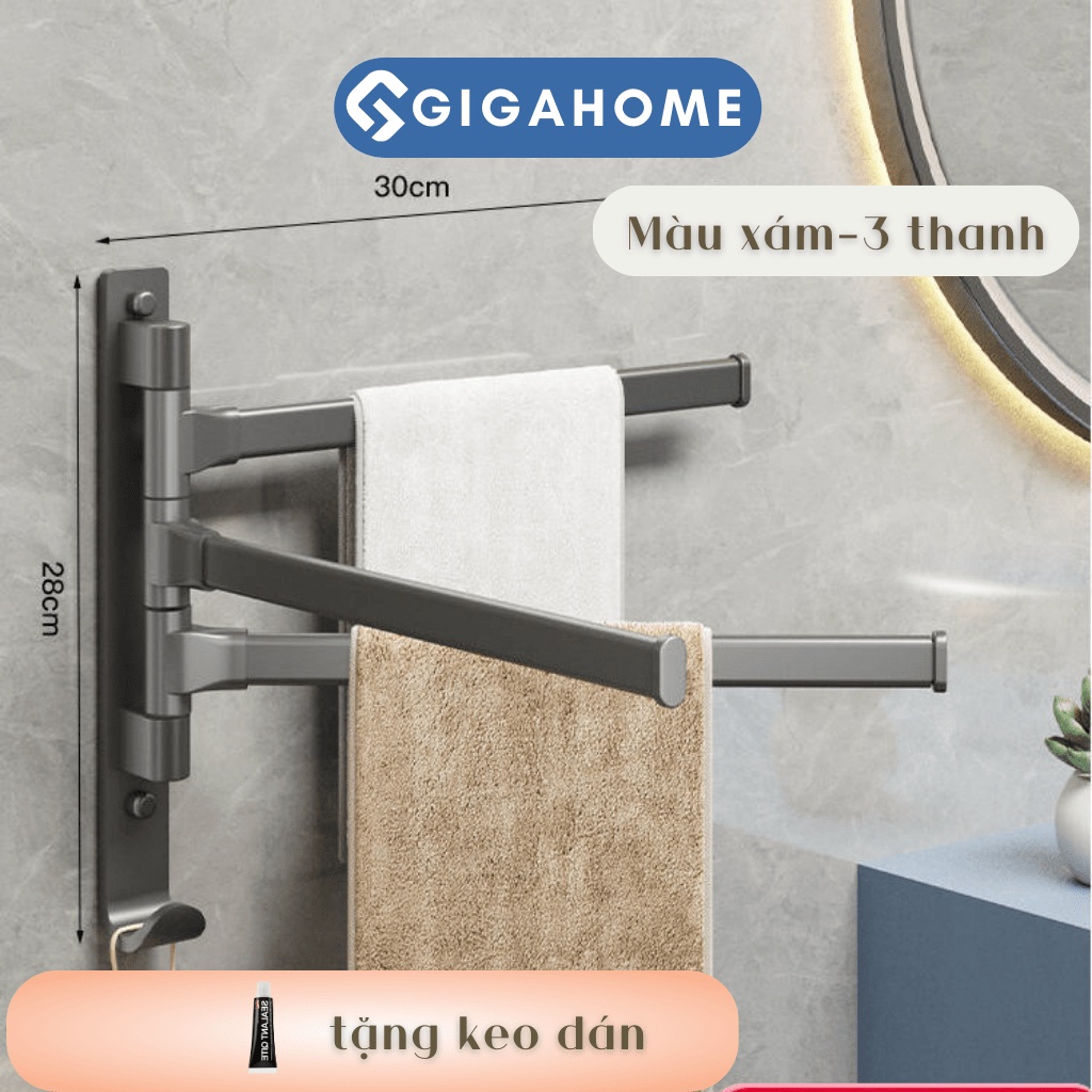 Thanh Treo Khăn Dán Tường - Giá Đỡ Treo Quần Áo Xoay 180 Độ Bằng Nhôm Cao Cấp GIGAHOMEVN 969