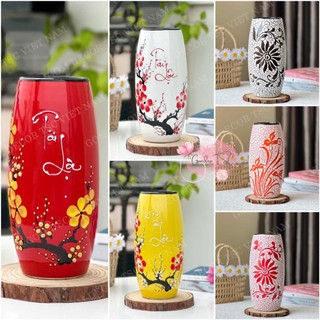Lọ hoa gốm sứ Bát Tràng dáng bom cao 22 cm - Bình hoa decor trang trí xinh xắn