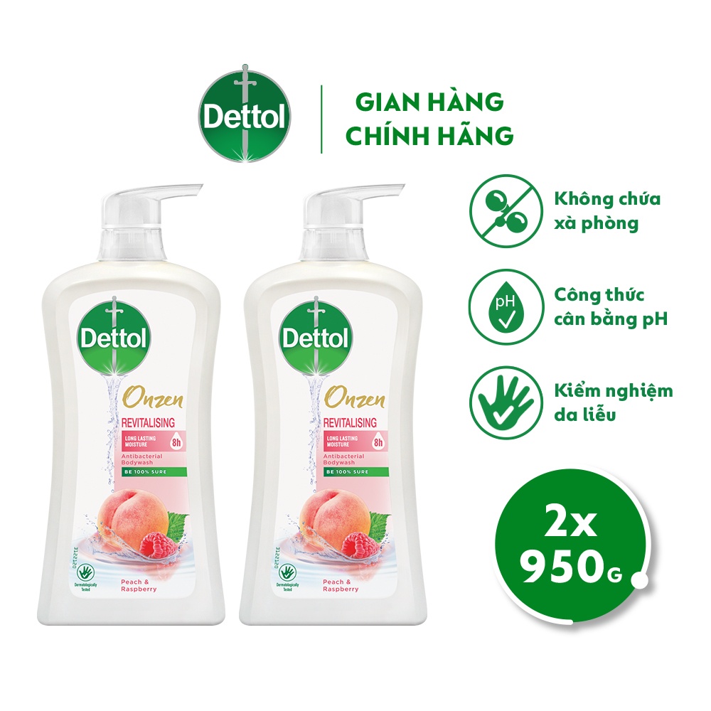 [ MÃ DETT11 GIẢM 20K ĐƠN 150K ] Combo 2 chai sữa tắm Dettol onzen dưỡng da đào & phúc bồn tử (950g/chai)