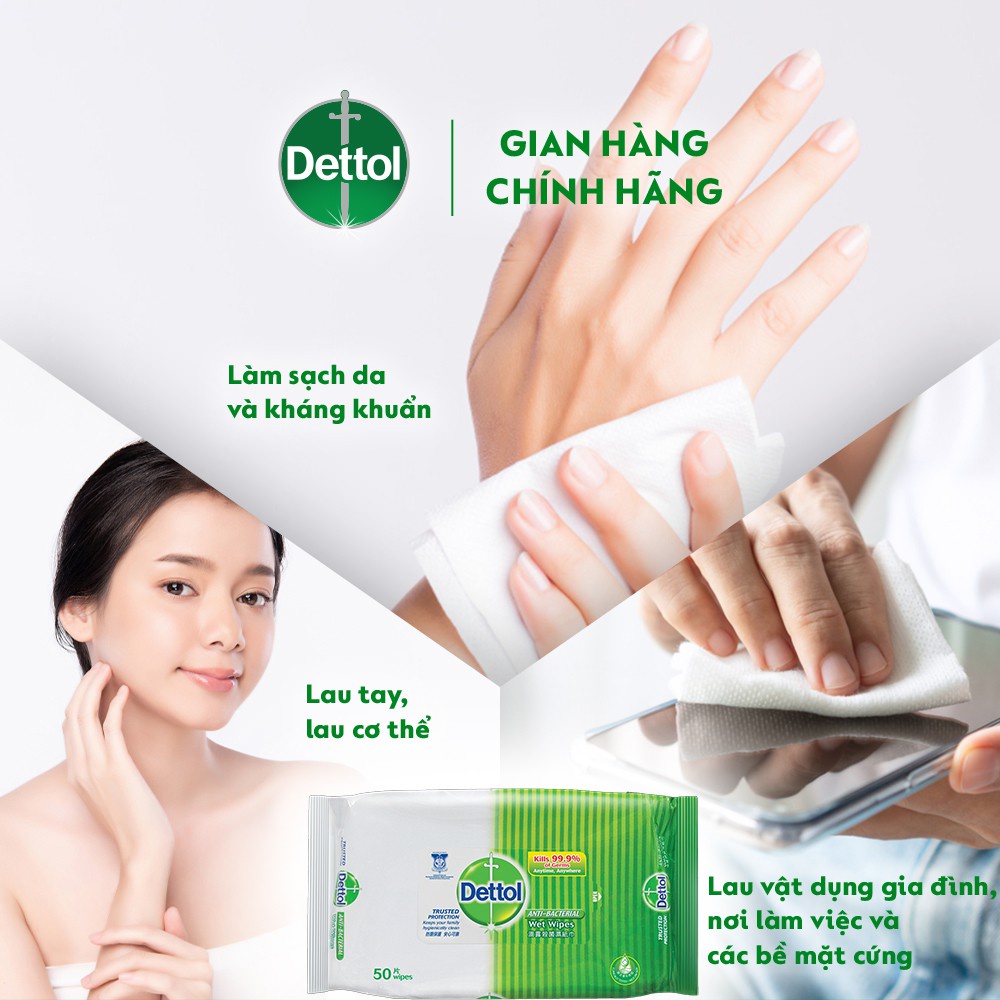 Combo 3 khăn ướt Dettol kháng khuẩn