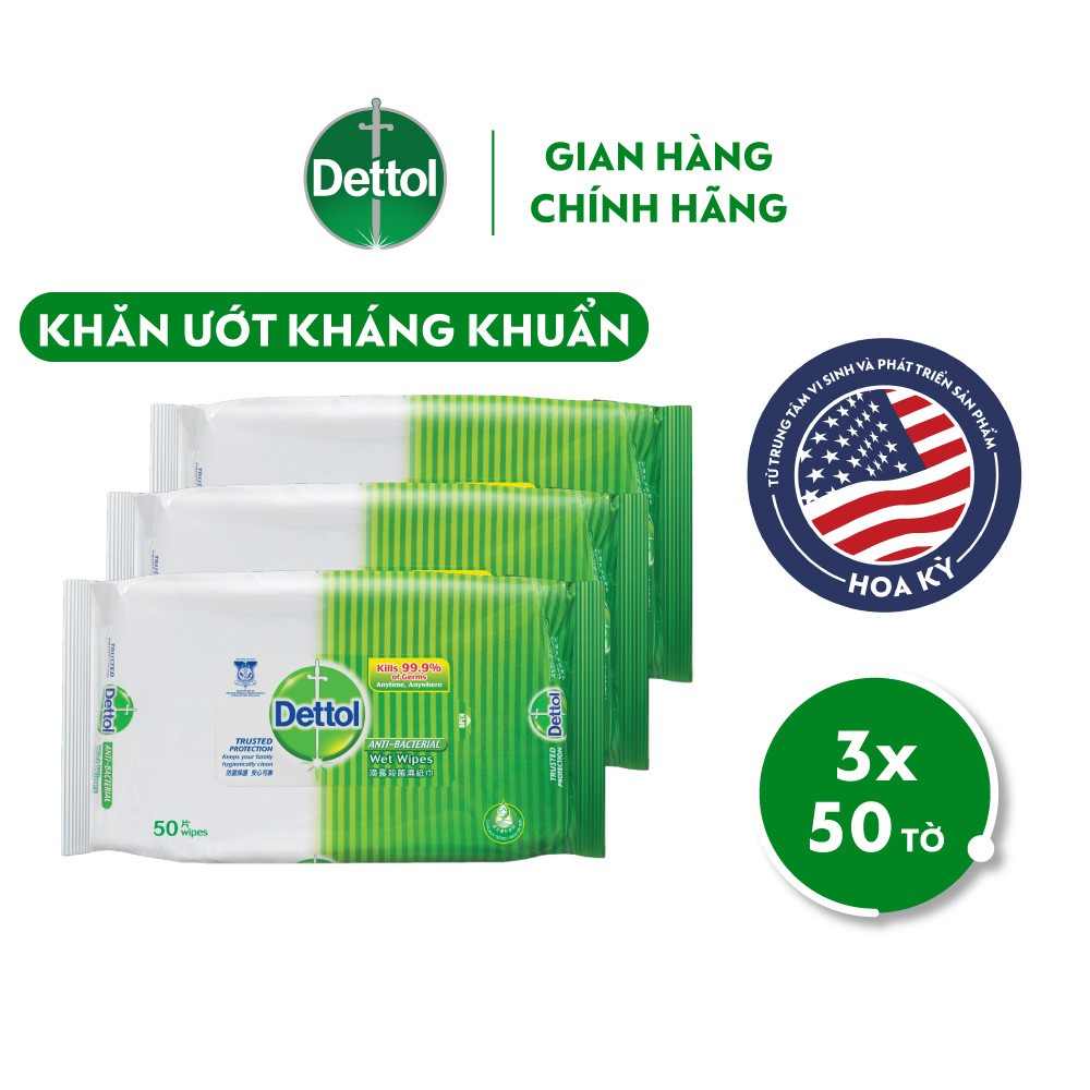 Combo 3 khăn ướt Dettol kháng khuẩn