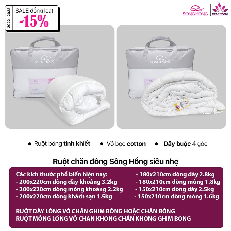 Ruột Chăn Bông Sông Hồng Kháng Khuẩn Siêu Nhẹ, Siêu Mềm cao cấp | BigBuy360 - bigbuy360.vn
