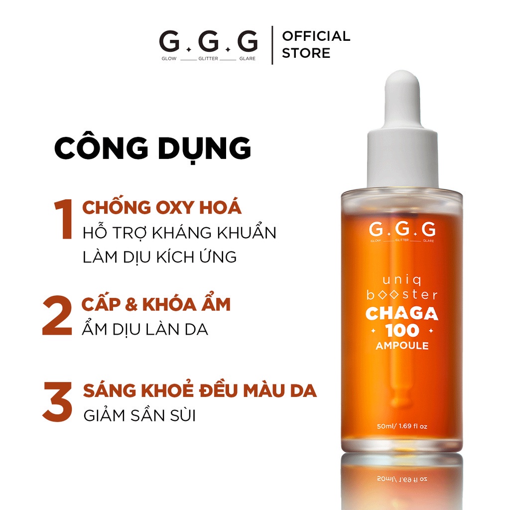 Combo Tinh Chất Phục Hồi Cấp Ẩm Sâu GGG Uniq Booster Chaga Ampoule 50ml