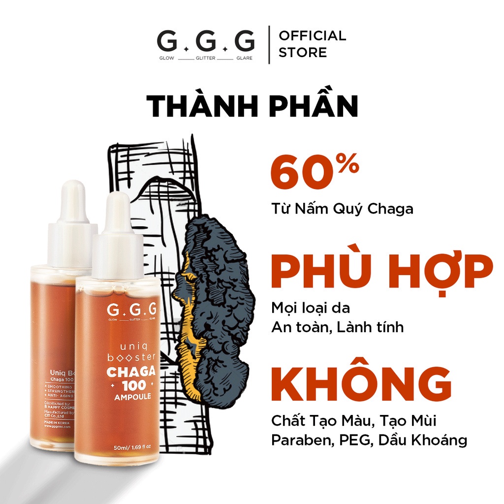 Combo Tinh Chất Phục Hồi Cấp Ẩm Sâu GGG Uniq Booster Chaga Ampoule 50ml