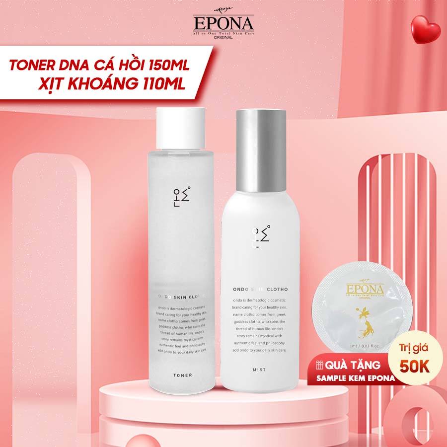 Toner DNA Cá Hồi Tạo Độ Ẩm, Dưỡng Trắng Chống Lão Hóa 150ml, Xịt Khoáng Epona Ondo Temperature SKin Clotho 110ml