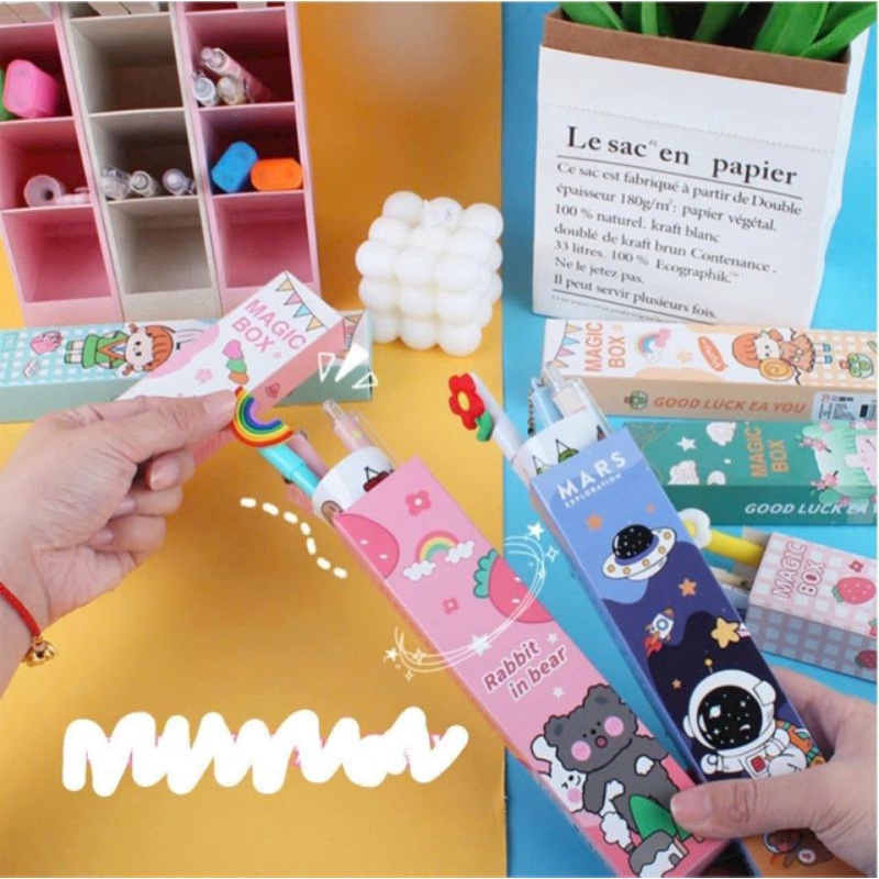 Set QUÀ TẶNG HỌC SINH MAGIC BOX 5 Món kèm bút bi sticker ruột bút