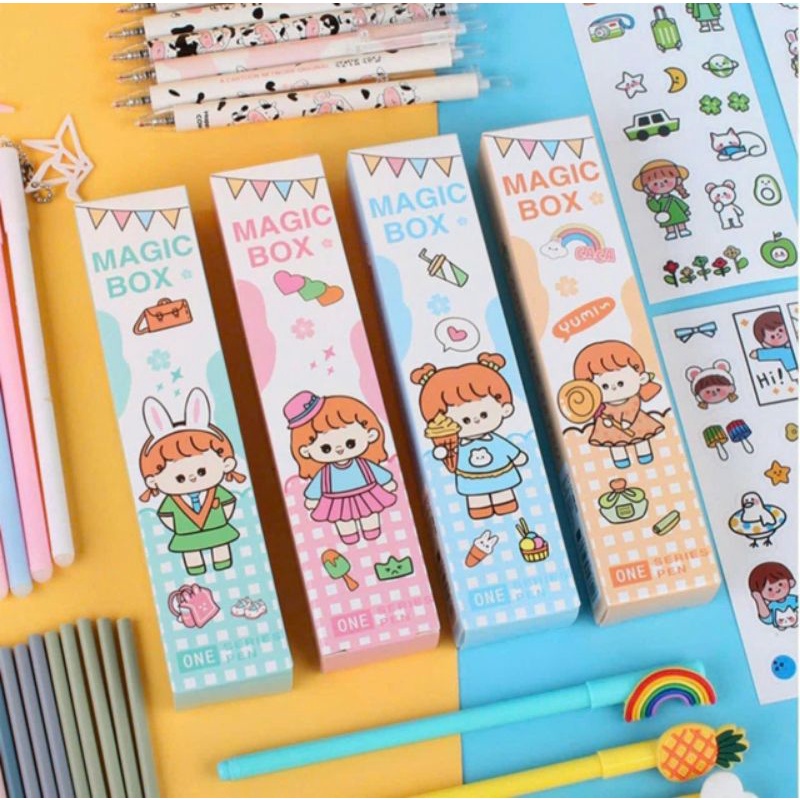 Set QUÀ TẶNG HỌC SINH MAGIC BOX 5 Món kèm bút bi sticker ruột bút