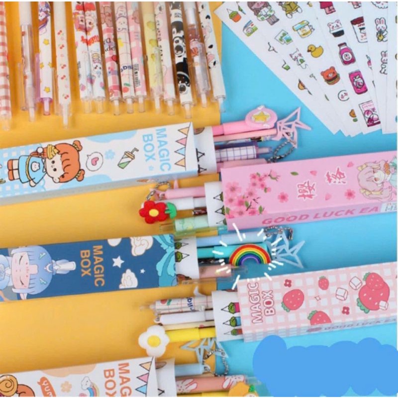 Set QUÀ TẶNG HỌC SINH MAGIC BOX 5 Món kèm bút bi sticker ruột bút