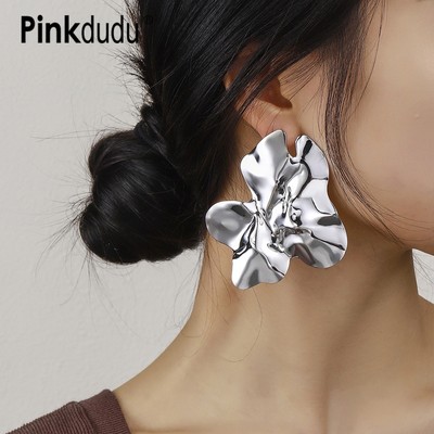 Pinkdudu Hoa tai kim loại lỏng phóng đại Ngọt ngào Thanh lịch Cá tính Thả Hoa tai Trang phục hàng ngày cho phụ nữ PD1715
