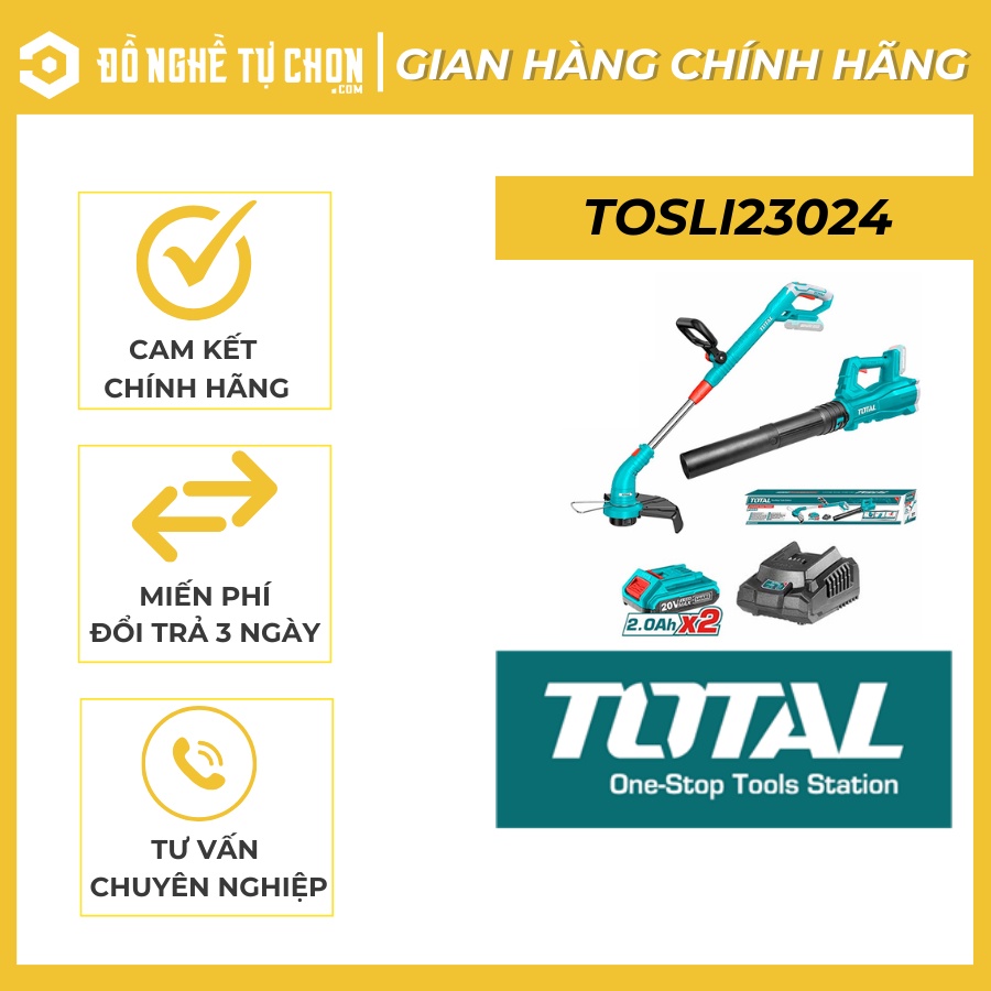 BỘ COMBO MÁY CẮT CỎ TGTLI20018 VÀ MÁY THỔI BỤI TABLI20323 DÙNG PIN 20V TOTAL