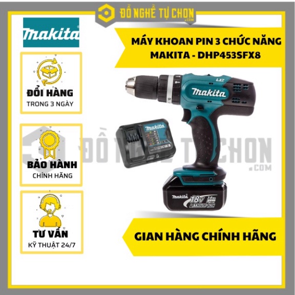 Máy khoan búa Makita - DHP453SFX8 dùng pin (18V) hàng chính hãng giá rẻ