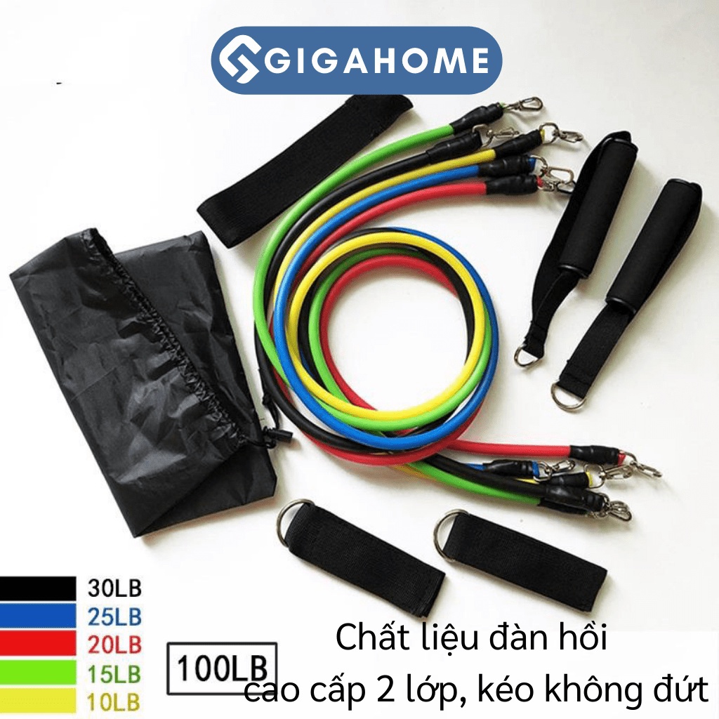 Bộ 5 Dây Ngũ Sắc Đàn Hồi Kháng Lực Tập Gym Gồm 11 Chi Tiết GIGAHOMEVN 6031