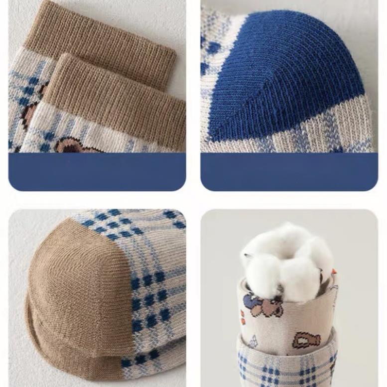 Set 5 đôi tất cotton gấu xanh chữ bé trai , gái sợi bông mềm mại thoáng khi khử mùi Softie te34
