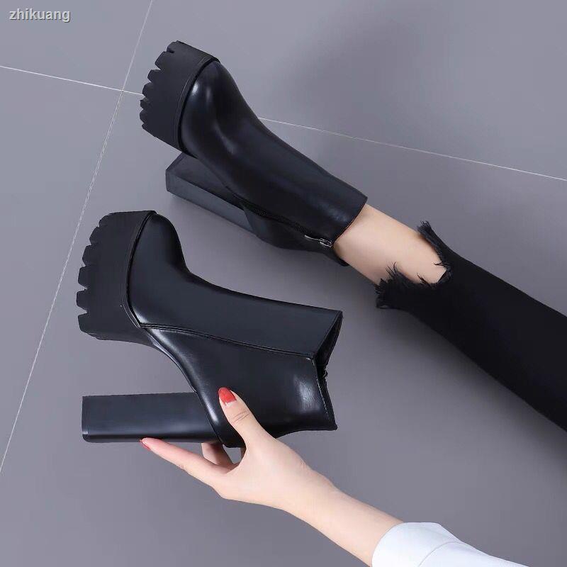 Giày Bốt Cao Gót Cổ Ngắn Đế Dày Mẫu Mới 2023 Phong Cách Hàn Quốc Thời Trang Thu Đông Cho Nữ