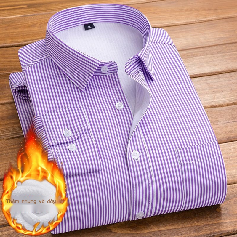 Áo Sơ Mi Tay Dài Lót Lông Cừu Dày Dặn Giữ Ấm Thời Trang Thu Đông Cho Nam Giới Độ Tuổi Trung Niên