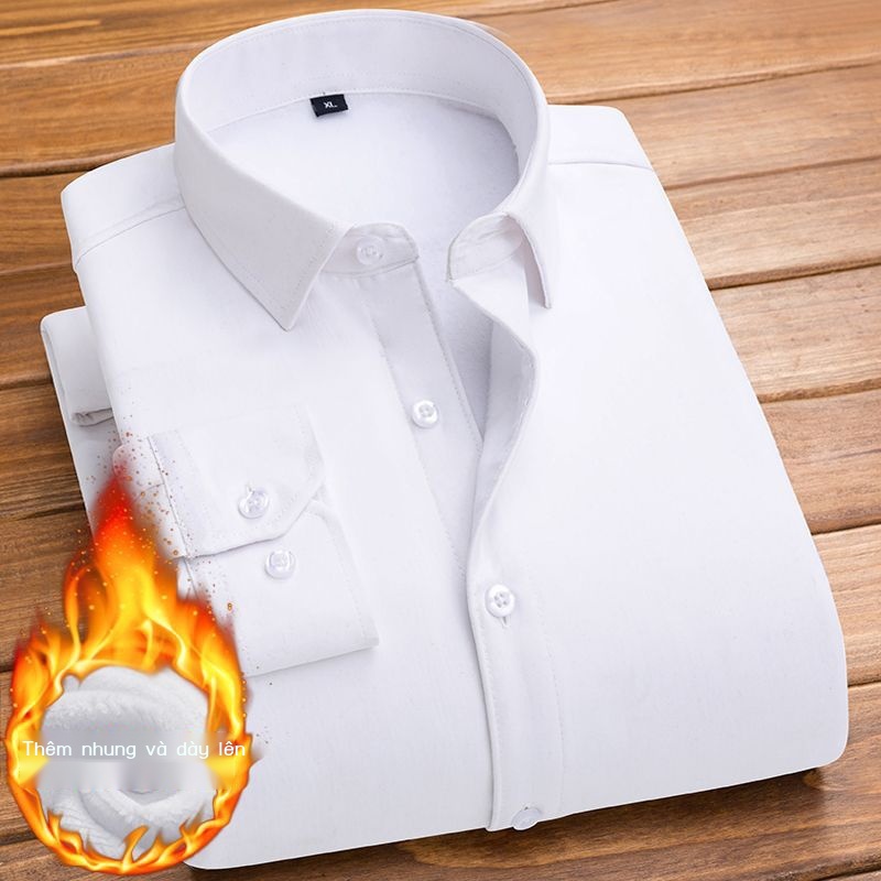 Áo Sơ Mi Tay Dài Lót Lông Cừu Dày Dặn Giữ Ấm Thời Trang Thu Đông Cho Nam Giới Độ Tuổi Trung Niên