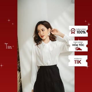 Áo sơ mi cổ luồn nơ tay măng sec rút nhún TIIN STORE AHD277