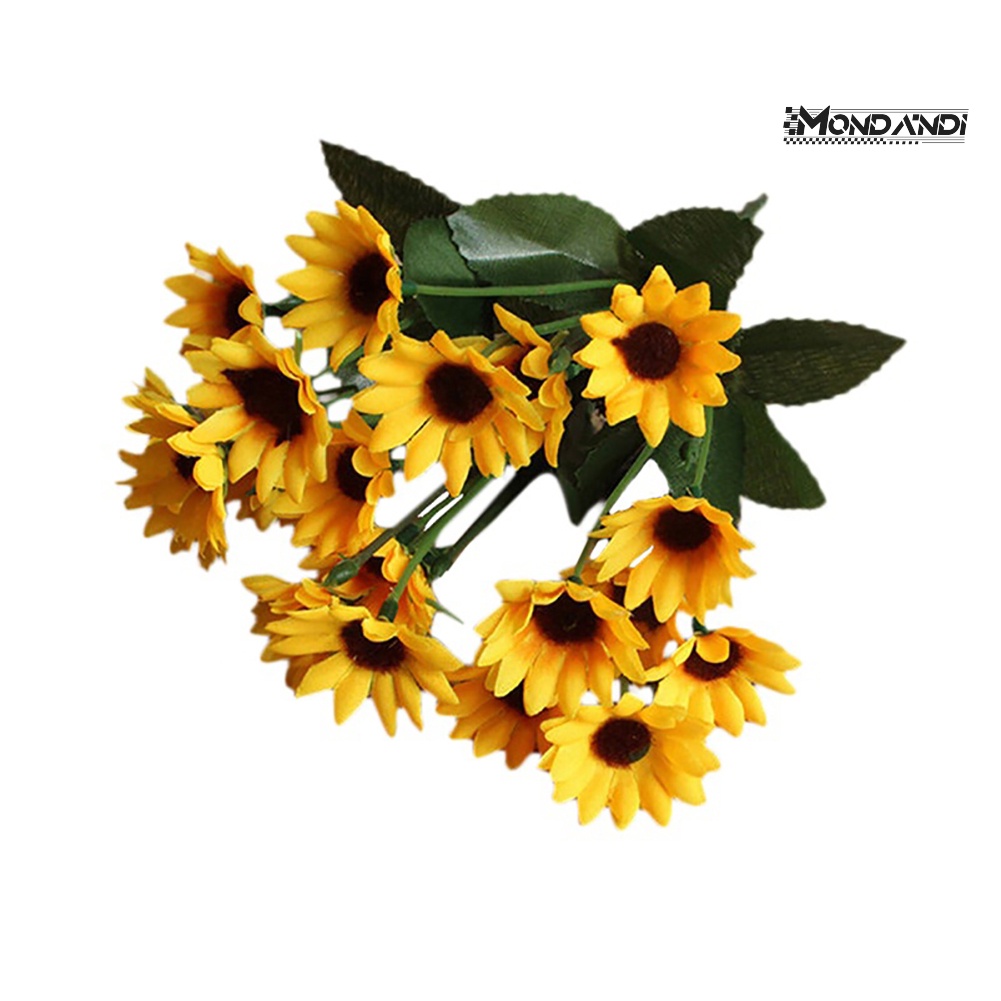 Mondandi  1 Bó Hoa Hướng Dương Nhân Tạo 15 Đầu 7 Nhánh Bằng Lụa Trang Trí Nhà Cửa