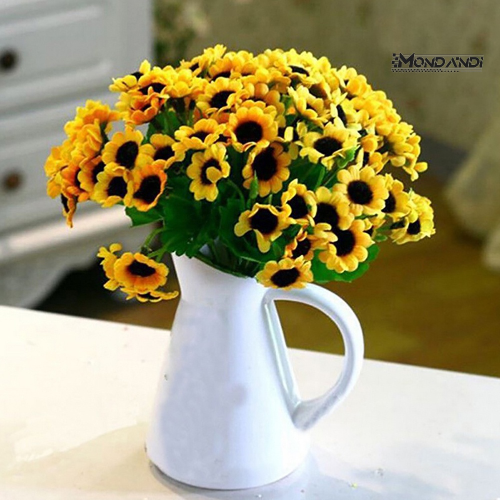 Mondandi  1 Bó Hoa Hướng Dương Nhân Tạo 15 Đầu 7 Nhánh Bằng Lụa Trang Trí Nhà Cửa