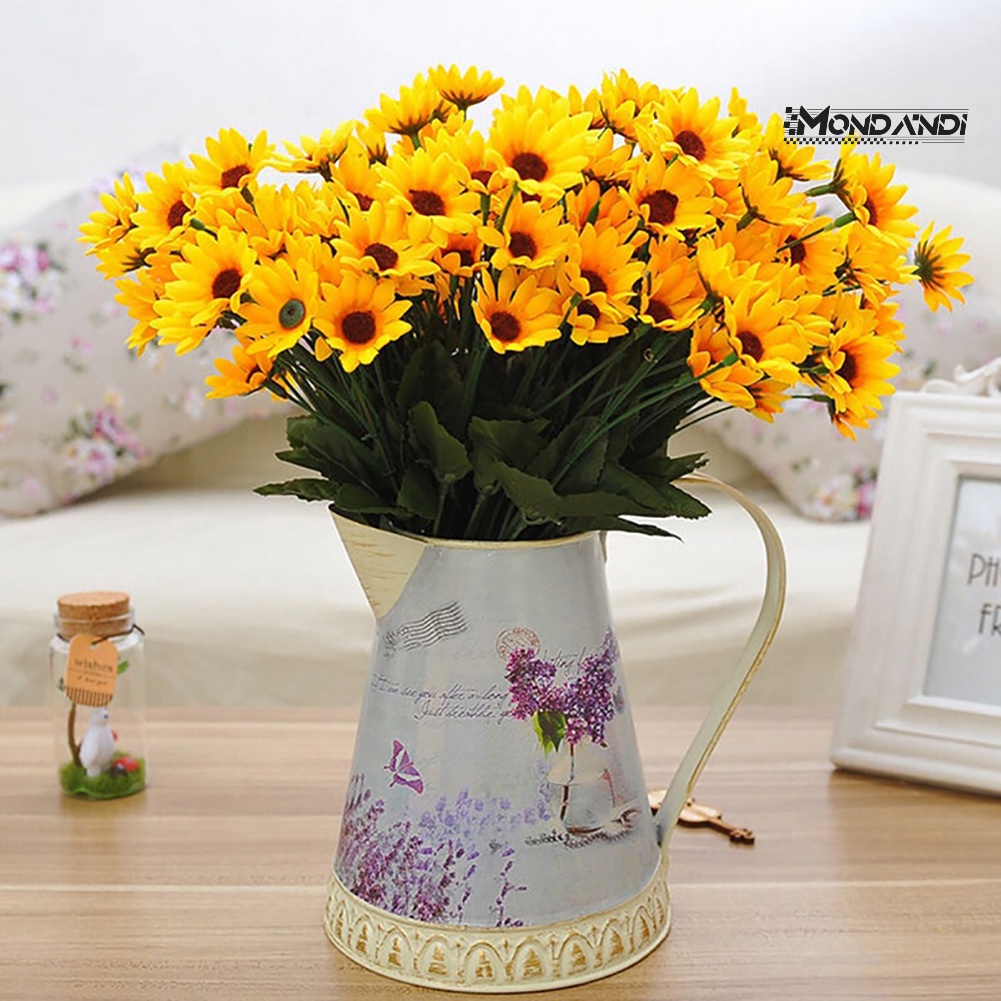 Mondandi  1 Bó Hoa Hướng Dương Nhân Tạo 15 Đầu 7 Nhánh Bằng Lụa Trang Trí Nhà Cửa