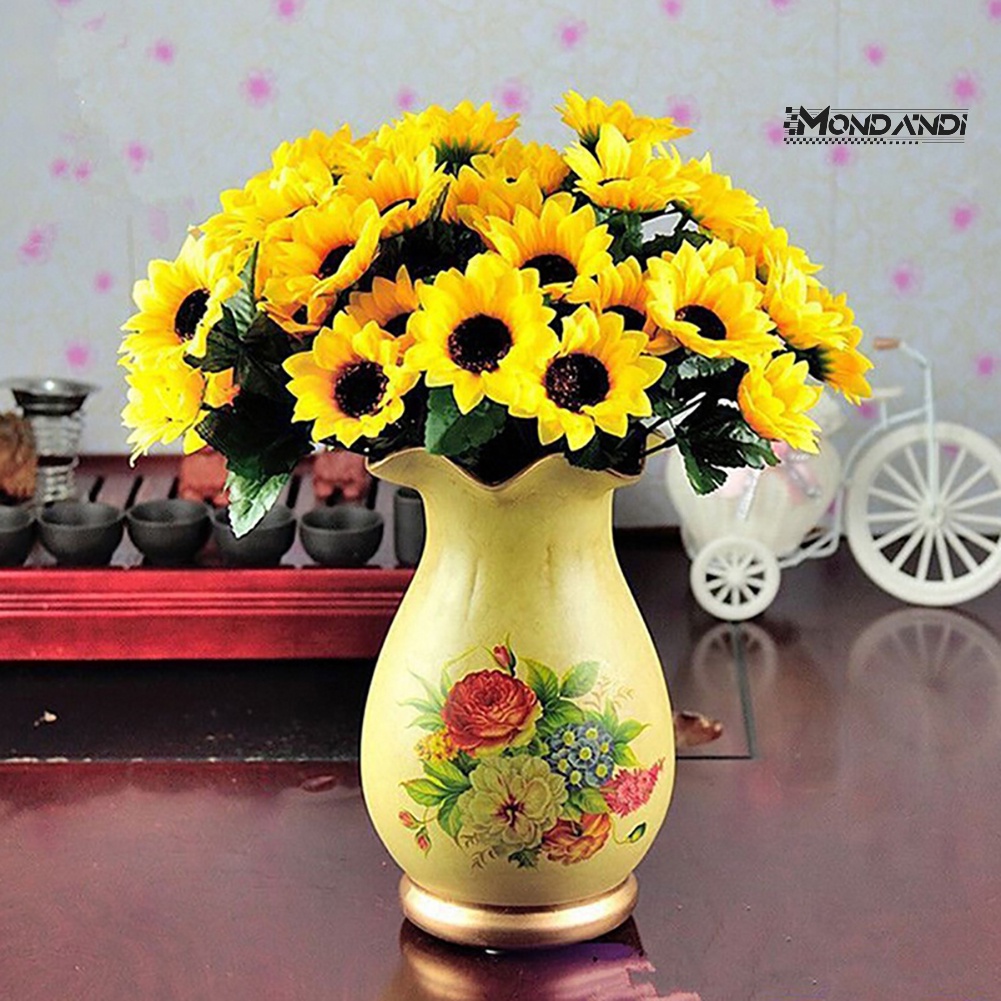 Mondandi  1 Bó Hoa Hướng Dương Nhân Tạo 15 Đầu 7 Nhánh Bằng Lụa Trang Trí Nhà Cửa