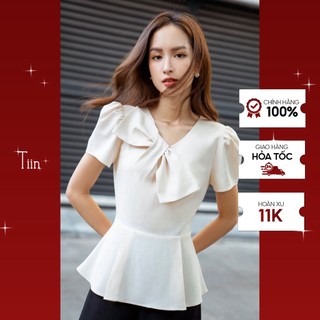Áo cổ nơ lệch gấu xếp ly peplum TIIN STORE AHN266