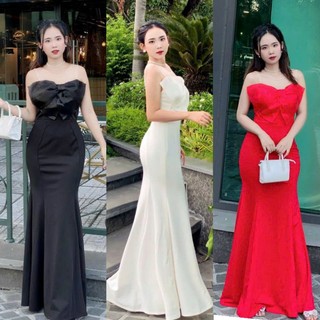Dạ hội đuôi cá phối lưới nơ ngực cao cấp-TKO TẶNG KÈM HOA TAI THỜI TRANG