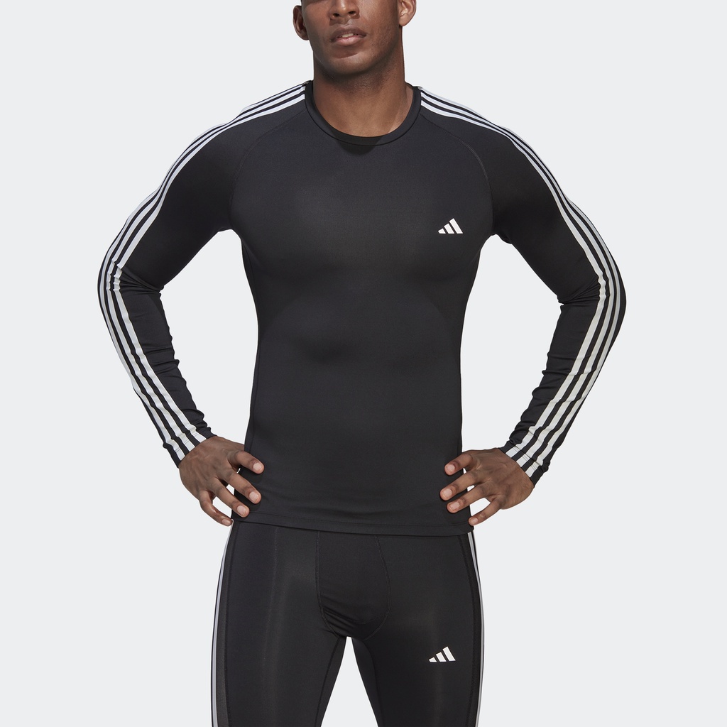 Adidas Tập luyện Áo Thun Dài Tay Tập Luyện 3 Sọc Techfit Nam Đen HD3532