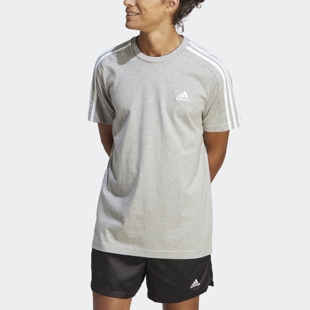 Adidas Phong cách sống Áo Thun 3 Sọc Single Jersey Essentials Nam Xám IC9337