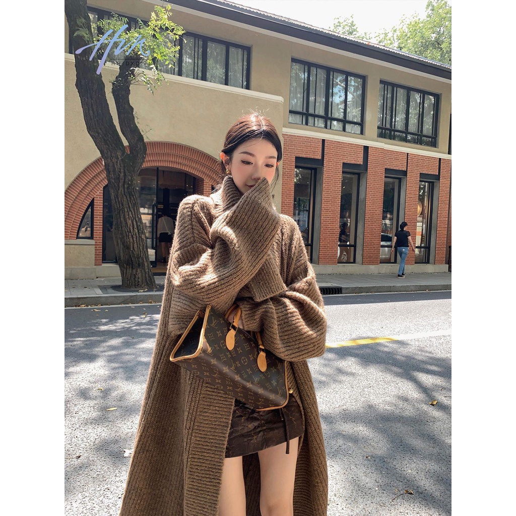 Áo Khoác cardigan Dệt Kim Dáng Dài Rộng Thời Trang Thu Đông Phong Cách retro Cho Nữ
