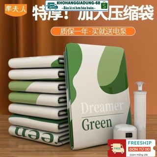 Sét 6 Túi Tặng Bơm Điện Cực Tiện Lợi ( túi hút chân không xanh lá), Túi Đựng Quần Áo Chăn Gối Hút Chân Không Gọn Gàng