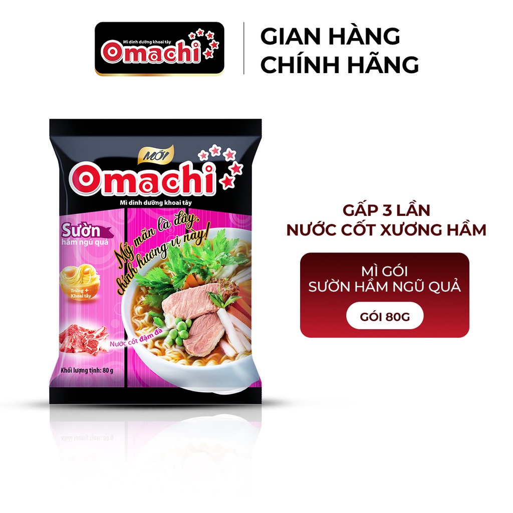Mì Omachi Sườn Hầm Ngũ Quả Gói - Thùng 30 Gói x 80g
