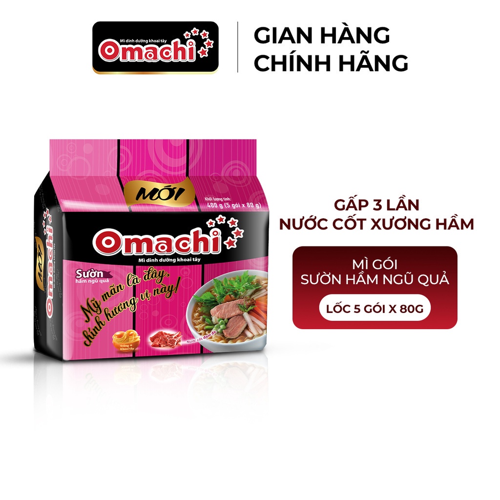 Mì Omachi Sườn Hầm Ngũ Quả Gói - Lốc 5 Gói x 80g