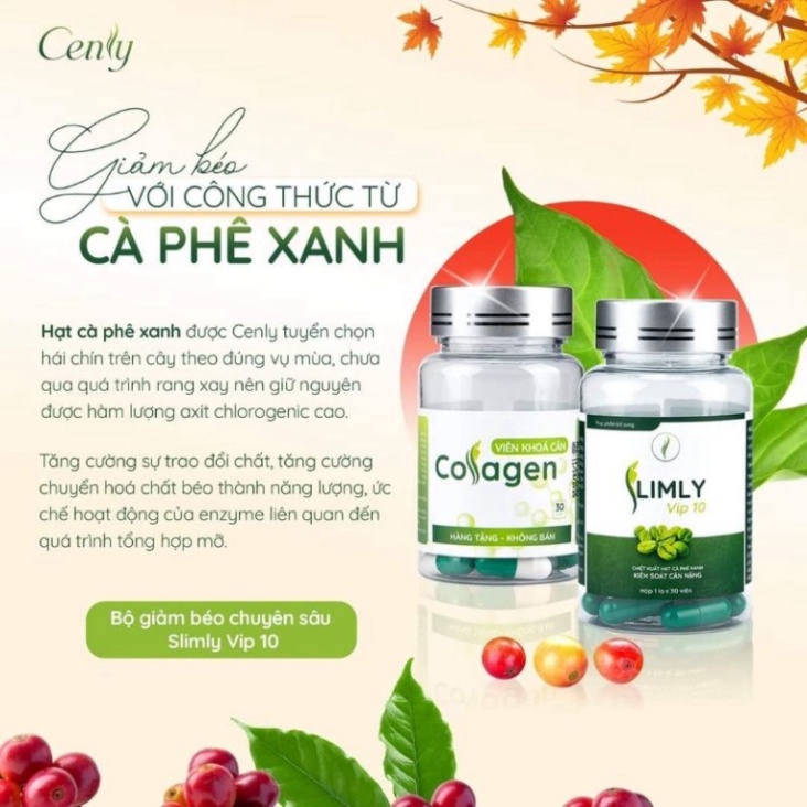 Giảm Cân Slimly Vip 10 Tặng detox Collagen Khoá Cân [BẢN NÂNG CẤP CENLY] x10 hiệu quả