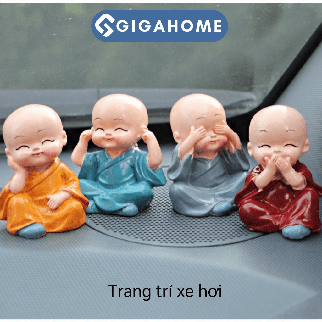 Bộ 4 Tượng Chú Tiểu GIGAHOMEVN - Điểm Nhấn Trang Trí Tinh Tế Cho Bàn Làm Việc, Xe Hơi 3437