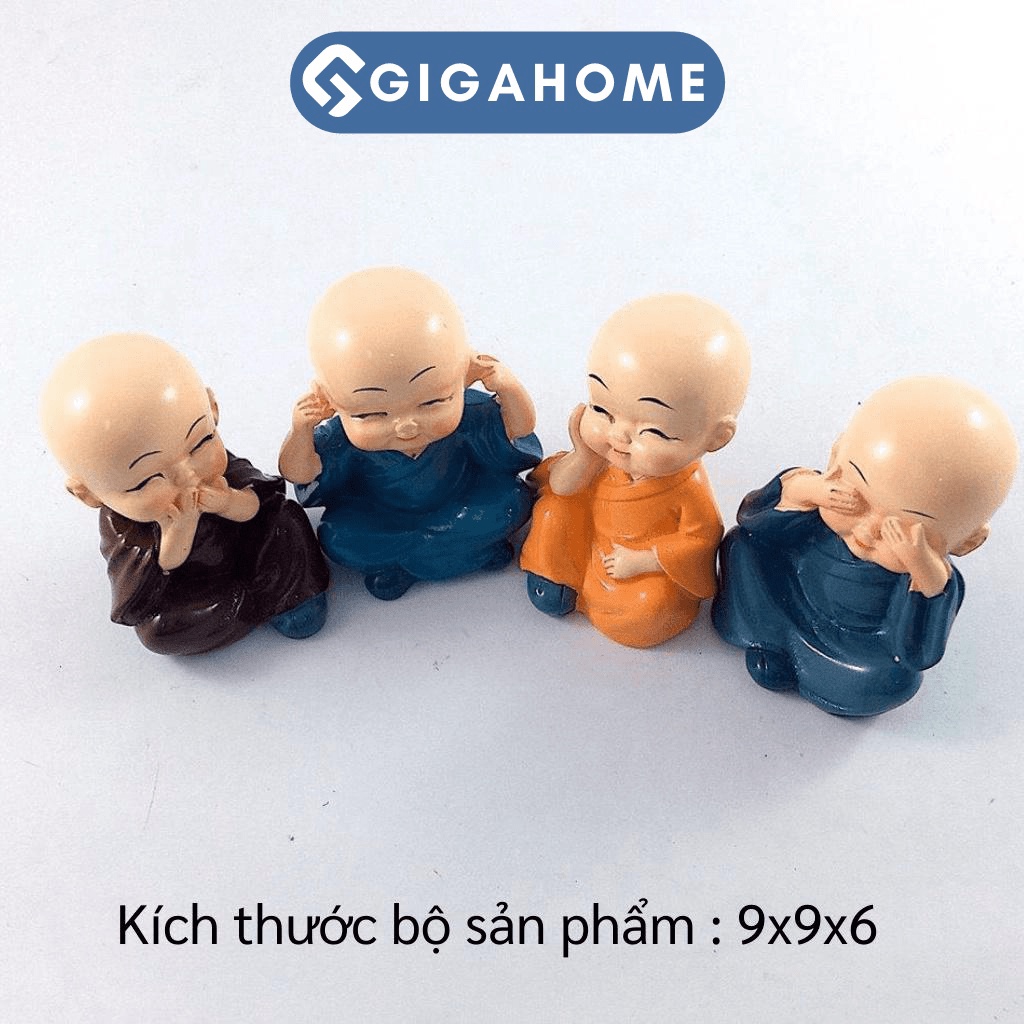 Bộ 4 Tượng Chú Tiểu GIGAHOMEVN - Điểm Nhấn Trang Trí Tinh Tế Cho Bàn Làm Việc, Xe Hơi 3437
