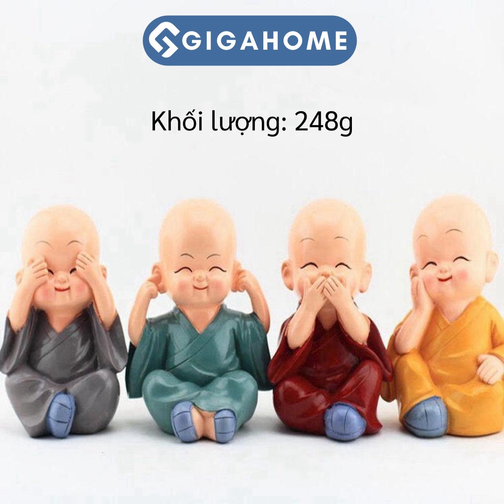 Bộ 4 Tượng Chú Tiểu GIGAHOMEVN - Điểm Nhấn Trang Trí Tinh Tế Cho Bàn Làm Việc, Xe Hơi 3437