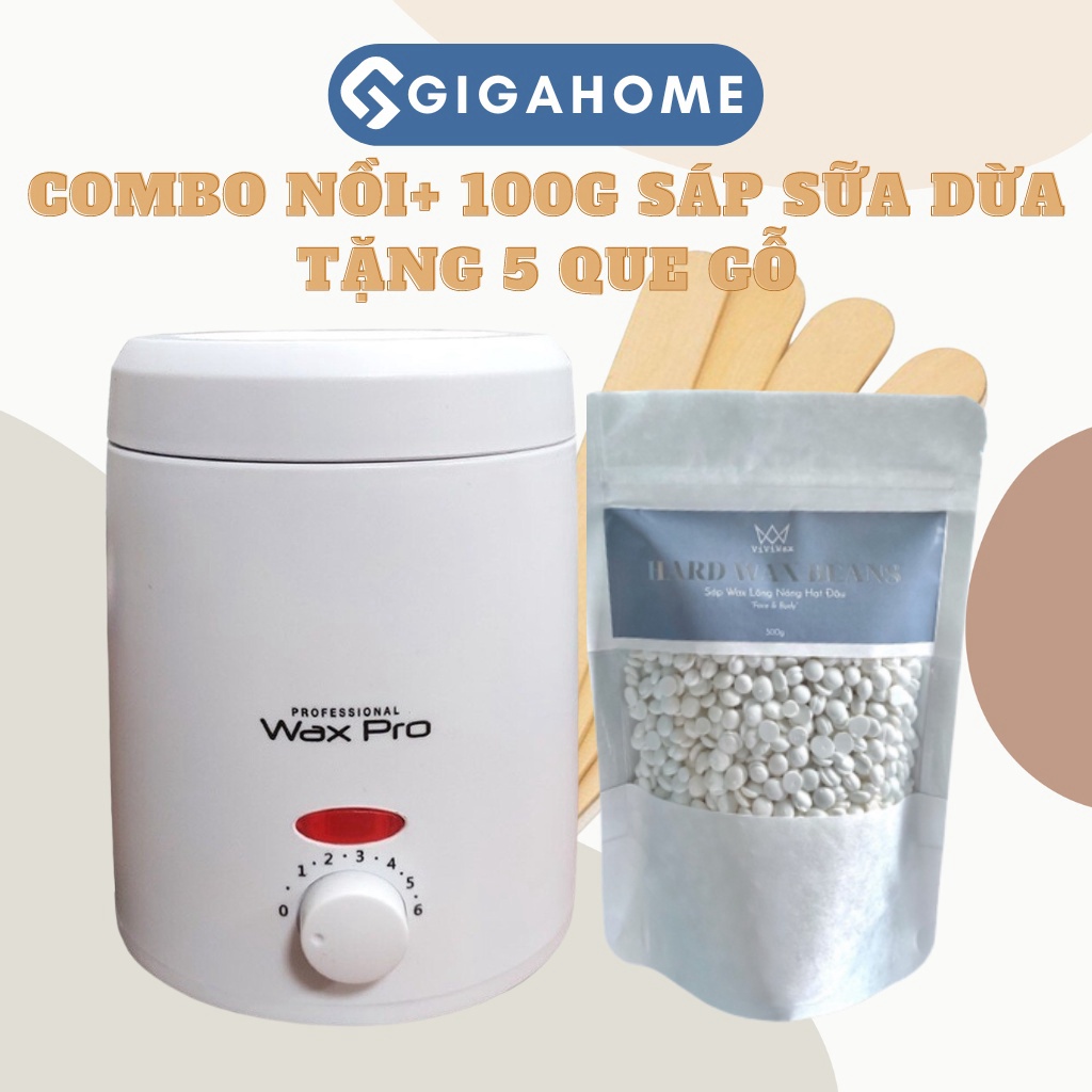 Combo Nồi Nấu Sáp Wax Lông Chống Dính Mini  + 100gr Sáp Siêu Bám Lông Tặng Que GIGAHOMEVN 1013