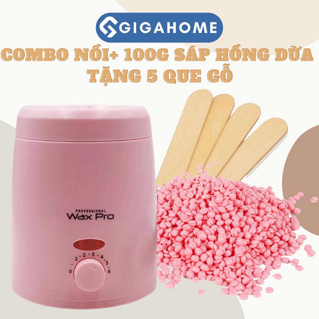 Combo Nồi Nấu Sáp Wax Lông Chống Dính Mini  + 100gr Sáp Siêu Bám Lông Tặng Que GIGAHOMEVN 1013