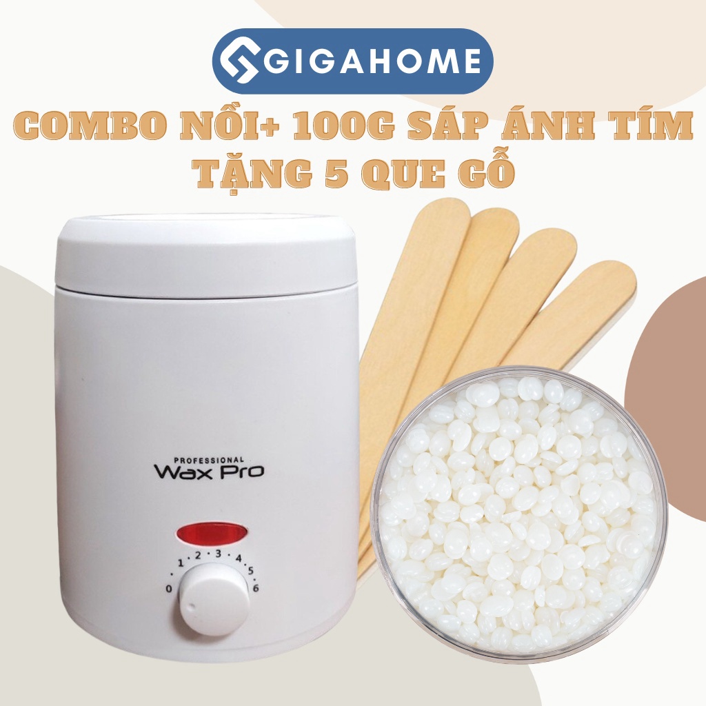 Combo Nồi Nấu Sáp Wax Lông Chống Dính Mini  + 100gr Sáp Siêu Bám Lông Tặng Que GIGAHOMEVN 1013