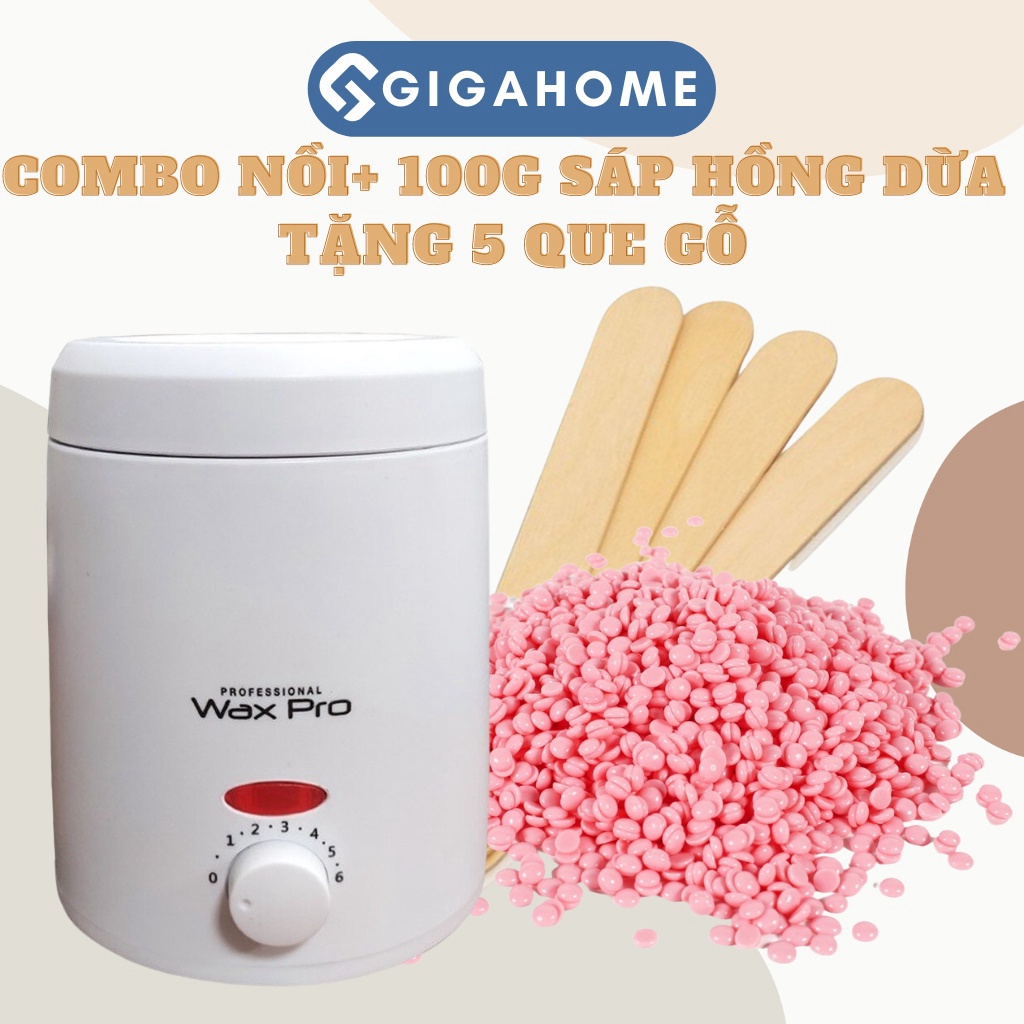 Combo Nồi Nấu Sáp Wax Lông Chống Dính Mini  + 100gr Sáp Siêu Bám Lông Tặng Que GIGAHOMEVN 1013